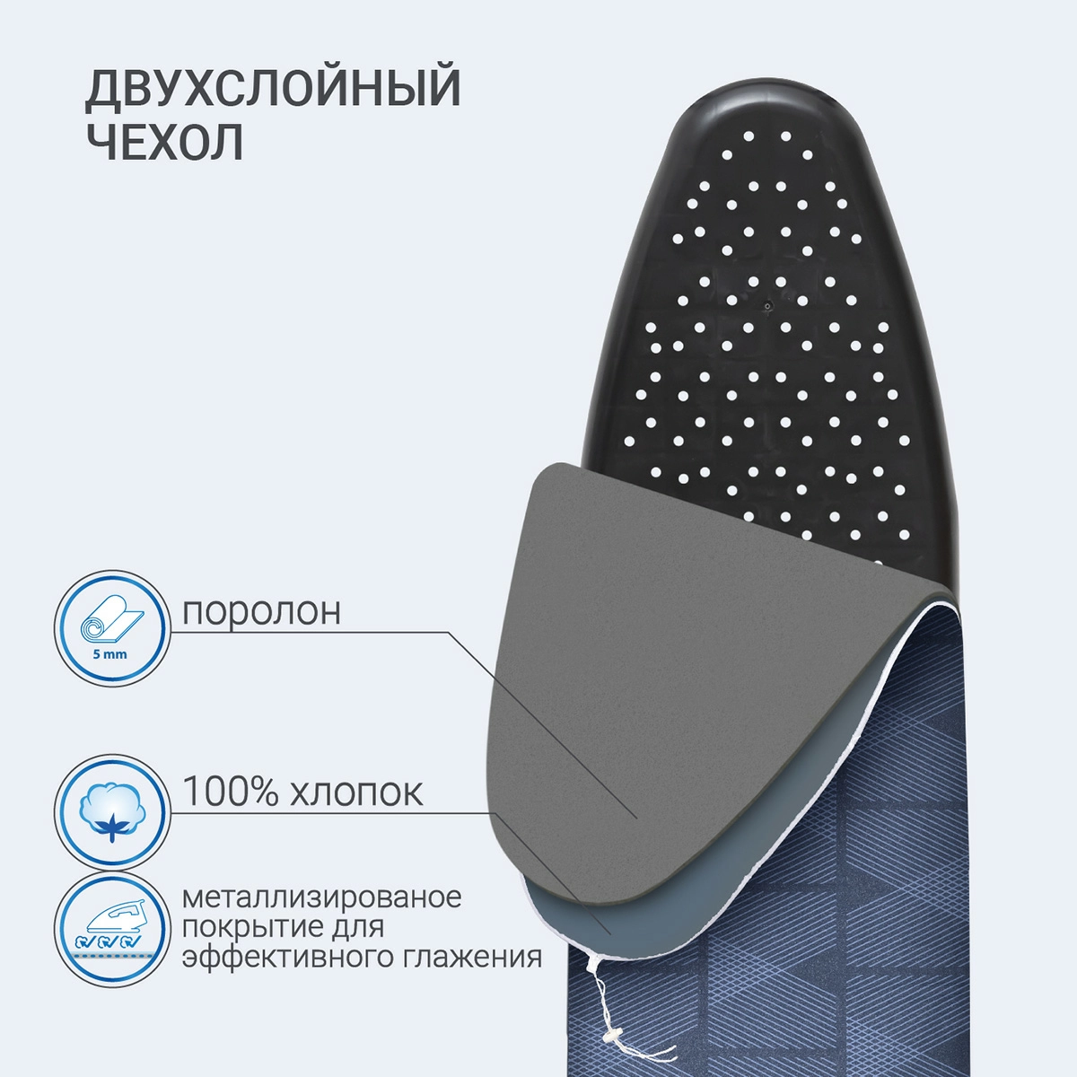 Чехол для гладильной доски металлизированный Hausmann Cosmic 33/43 х 110/120см, синий фото 3